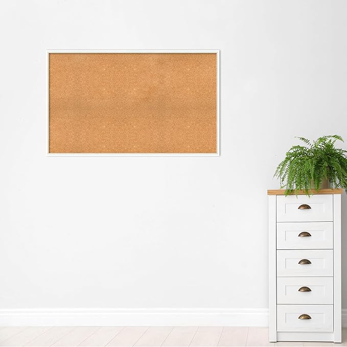 Amanti Art Natural Cork Board for Wall, 31x51 Vision Board with White Frame, Oversize Corkboard Office Decor for Home Organization, Modern Corkboard Pinboard to Display Items for Home Organization in