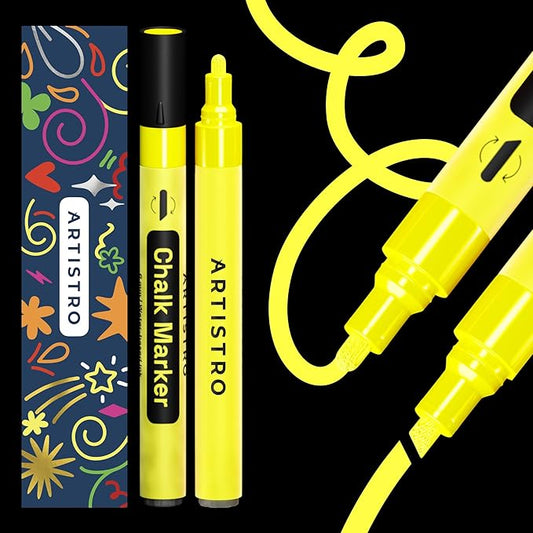 ARTISTRO 2 Yellow Liquid Chalk Markers - Erasable Chalk Pens with 6mm Reversible Tip for Blackboard, Chalkboard, Car Window, Glass - Ideal for China Markers, Restaurants & Bistro