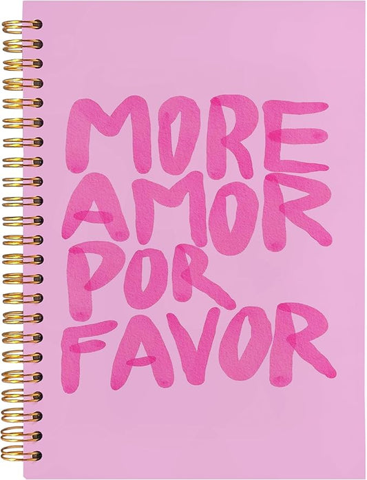 BearCake More Amore Por Favor Inspirational Notebooks, Pink Notebook Journal, Cute Trendy Notebook, Aesthetic Notebook, Notebooks for Work Note Taking, Hardcover Spiral Notebook 5.5x8.3