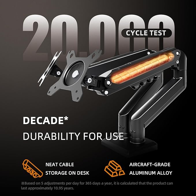 Claiks Dual Monitor Mount for 15-32 Screens, Ergonomic Gas Spring Monitor Arm for, Adjustable Computer Monitor Stand up to 40 lbs, with Clamp and Grommet Base, VESA Mounting Holes 75&100mm, Black