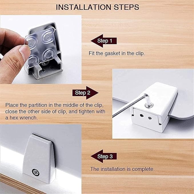 4PCS Acrylic Desk Dividers - 23.6”L x15.8”W White, Office Privacy Partitions with Clamps, Plexiglass Protective Shields for Offices Schools Call Centers