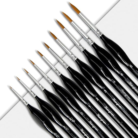 10 Pieces Exquisite Detail Paint Brush Set with Copper Tube and Special Double - Wire - Binding Process，Birch Wood Pen,Triangular Grip. Suitable Oil, Watercolour, Acrylic, Digital Painting