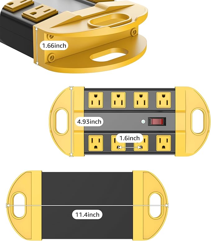 CCCEI Heavy Duty Power Strip Surge Protector, Metal 8 Outlets Power Strip for Appliance. Garage Shop Industrial Workbench 15 AMP Outlets Strip. 10FT Extension Cord. Set