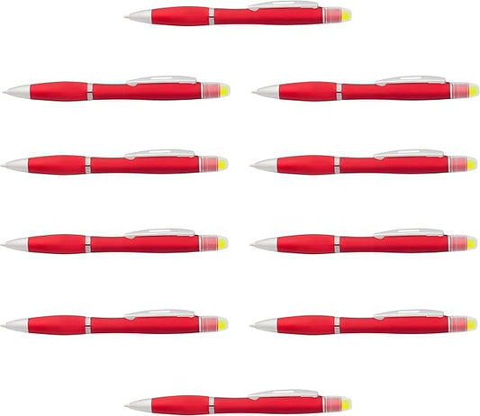 DISCOUNT PROMOS 10 Marathon Gel Highlighter Pens Pack - Twist Mechanism, Ballpoint - Red
