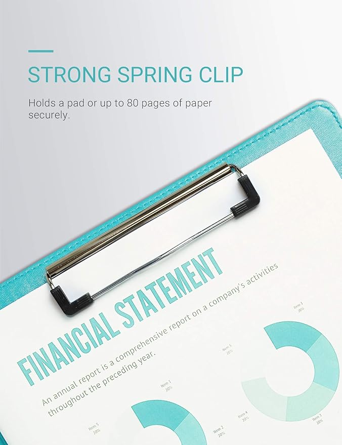 Clipboard Folder Padfolio, Writing Portfolio Faux Leather Clipboards with Cover for Legal Pad Holder Letter Size A4 8.5 x 11 for Business Conference Notepad Clip Boards (Pale Turquoise)