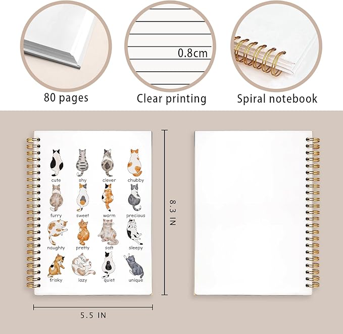 Cat Notebook Journal, Cat Office Supplies Notebooks for School, Cat Lover Gifts for Women Men, Cat Gifts for Girls, Cat Notepad 5.5x8.3 Inch