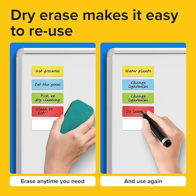 Dry Erase Magnetic Labels 60pcs, 1"×3"×0.7mm (Multicolor: White, red, Blue, Yellow, Green)