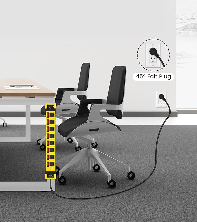Heavy Duty Power Strip with Individual Switches,8 Outlets 14 Gauge Industrial Shop Garage Metal Multiple Outlets,1200J Surge Protector Mountable Power Strip (Yellow, 25 FT)