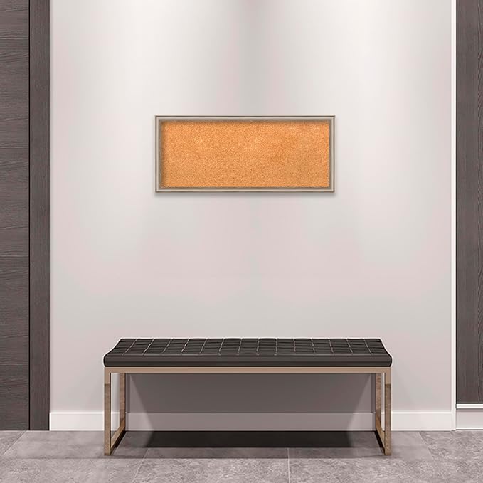 Amanti Art Natural Cork Board for Wall, 14x32 Vision Board with Silver Wood Frame, Medium Corkboard Office Decor for Home Organization, Casual Corkboard Pinboard to display items for home organization