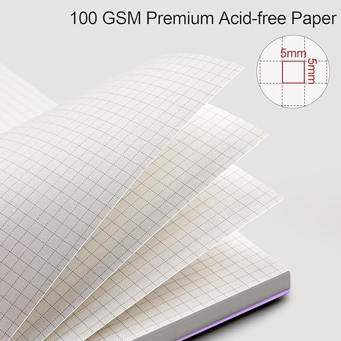AHGXG Graph Paper Notebook - Spiral Notebook Journal 160 Pages, A5 Graph Notebook 5.7" x 8.3", 100 gsm Thick Grid Paper, Waterproof Plastic Cover, for School Writing Engineering Math, Purple
