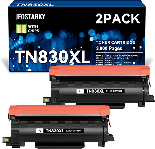 Compatible TN830XL Toner Replacement for Brother TN830XL TN830 XL Toner use with HL-L2460DW HL-L2405W HL-L2400D HL-L2480DW MFC-L2820DW MFC-L2760DW DCP-L2640DW MFC-L2900DW (Black,2 Pack)