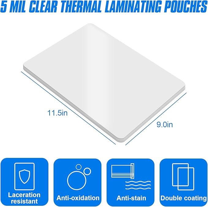 HERKKA 100 Pack Laminating Sheets, Holds 8.5 x 11 Inch Sheets, 5Mil Clear Thermal Laminating Pouches 9 x 11.5 Inch Lamination Sheet Paper for Laminator, Round Corner Letter Size