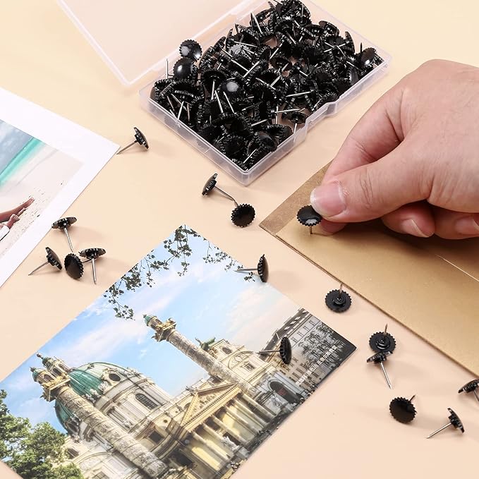150PCS Black Push Pins, Standard Clear Thumb Tacks Steel Point and Transparent Plastic Head for Bulletin Board, Fabric Marking, Crafts and Office Organization