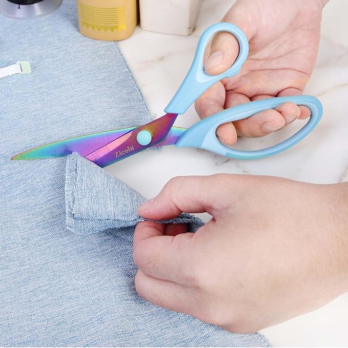 8.5" Scissors All Purpose, Multipurpose Office Scissors Set of 3 pack, sharp Titanium Coating Blade and Soft Comfort-Grip Sturdy Scissors for Fabric School Craft Sewing Home, Right/Left Handed, Blue