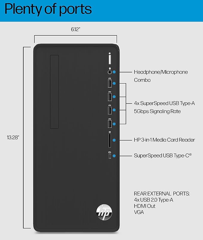 HP Pavilion Tower Desktop Computer, Intel 8-Core i7-10700F up to 4.8GHz, 64GB DDR4 RAM, 2TB PCIe SSD, GeForce GT 610 2GB, WiFi 6, Bluetooth, RJ-45, Type-C, KB & Mouse, Black, Windows 11 Pro, Tichang