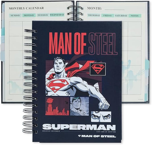 Hero Academic Planner, Weekly Monthly Daily Agenda, Custom Date Organizer for Time Management, Spiral Bound Notebook with Colorful Tabs,Datebooks for School Office Home(Navy Red)