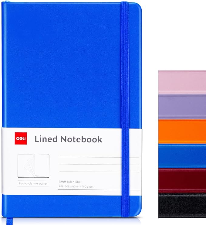 deli A5 Lined Journal Notebook, 160 Pages Hardcover Writing Notebook, 5.5"x8.2" College Ruled Notebook for Office, School, Work Notes (Blue)