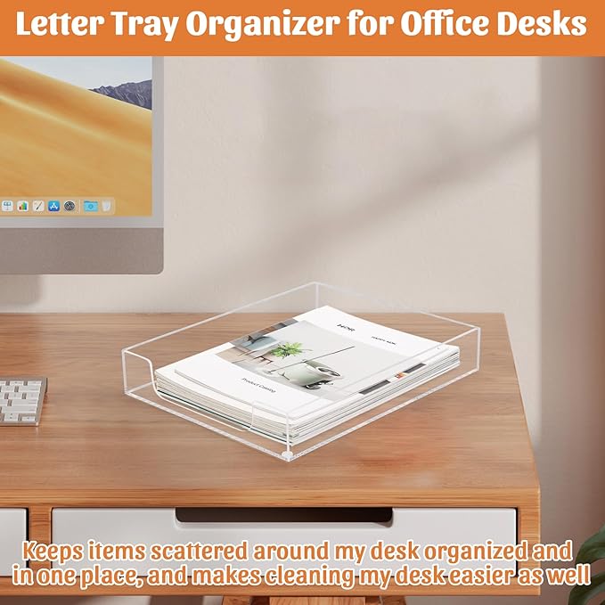 Acrylic Letter-Size Tray, Sturdy Heavy-Duty Clear Printer Paper Tray, Single-Tier Stackable File Storage Organizer for Office Home (1, Clear)