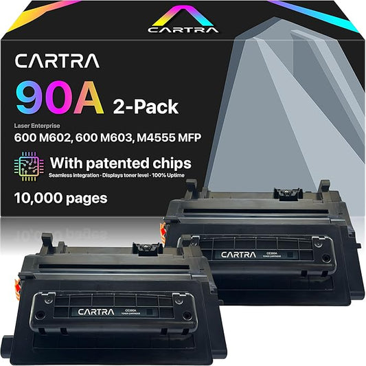 90A Compatible Toner Cartridge Replacement for HP 90A Black Toner Cartridge CE390A 90X CE390X Works with Enterprise 600 M601 M602 M603 M4555 MFP M602x M602n M603dn HP Printer Ink (Black, 2-Pack)