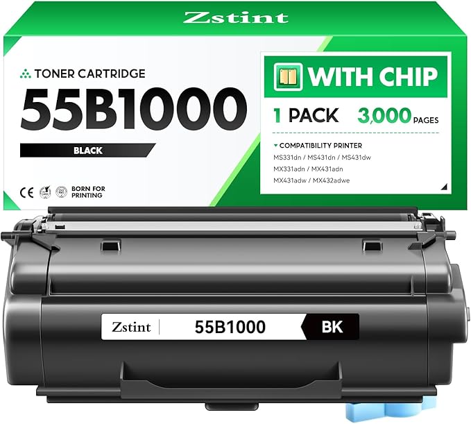 55B1000 Toner Cartridge with Chip Replacement for Lexmark 55B1000 55B1H00 Compatible with Lexmark MS331 MS431 MX331 MX431 MS331dn MS431dw MS431dn MX331adn MX431adn MX431adw MX432adwe Laser Printer Ink