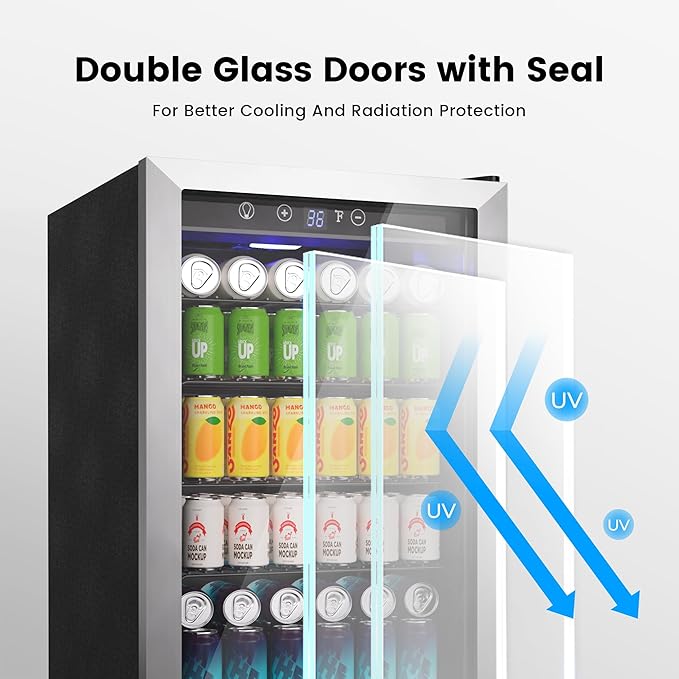 145 Can Beverage Refrigerator Cooler - 4.5 Cu.Ft Mini Fridge Glass Door, Soda Wine Beer Drink Fridge, Small Refrigerator for Bedroom Office Home Bar Dorm, Digital Temperature Control, Silver