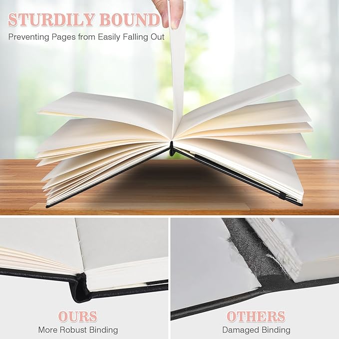 Blank Journal Notebook, 3 Pack A5 Sketch Book, Hardcvoer Sketchbook for Drawing with 100GSM Thick Paper, Leather Journal for Writing, Unlined Journal for Women, Men, School, 160 Pages, 5.7" x 8.4"