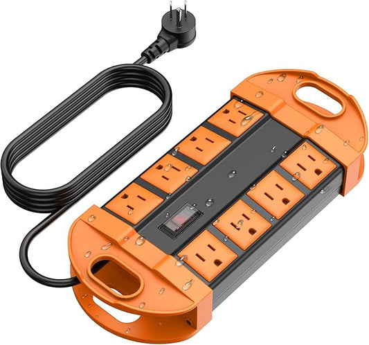 CCCEI Outdoor Power Strip Weatherproof with 8 Plug, Waterproof Extension Cord with Multiple Outlets, Christmas Exterior Garden Yard Surge Protector 6FT, Orange.