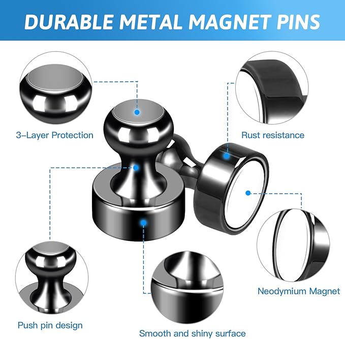 20Pack Strong Magnets for Refrigerator Neodymium Fridge Magnets Adult Magnets for Dry Erase Board Lockers Whiteboard Kitchen Home Office Classroom Black