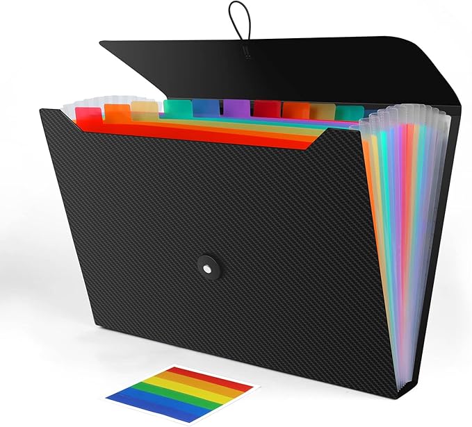 Accordion File Organizer, Expanding File Folder for Sorting Documents and Papers, 13 Pockets File Storage Organizer for Home, Travel and Office Use (Black)