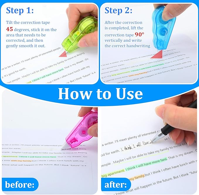 Chivao 60 Pack Mini Correction Tape Bulk Ink Corrector Eraser Tape Set 13.12 ft Cute Aesthetic Colorful Instant Correction Applicator for Office School Student Stationery Supplies, 0.2 x 158 Inch