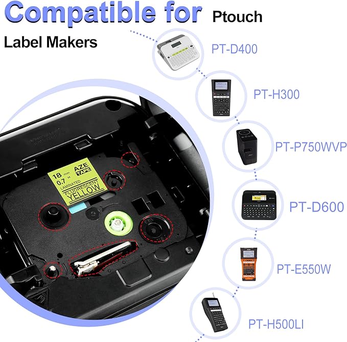2 Pack Compatible for Ptouch TZe-C41 TZ-C41 TZe TZ Label Tape 18mm 0.7'' Laminated Black on Fluo Yellow Label Maker Tape for PT-D600 PT-D610BT PT-D600VP PT-P710BT PT-P750W