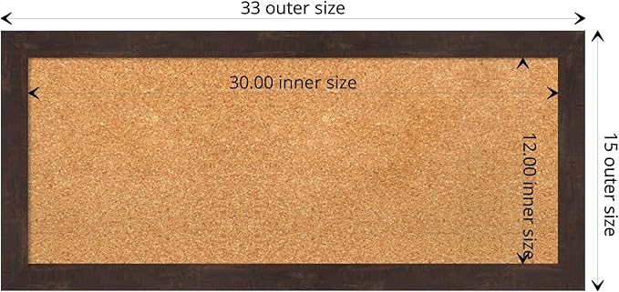 Amanti Art Natural Cork Board for Wall, 15x33 Vision Board with Brown Wood Frame, Medium Corkboard Office Decor for Home Organization, Rustic Farmhouse Corkboard Pinboard to display items for home