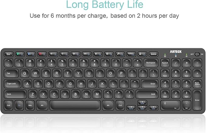 Arteck HB305-2 Universal Multi-Device Bluetooth Keyboard Ultra Compact Wireless Bluetooth Keyboard with Media Hotkeys for Windows iOS iPad OS Android Computer Desktop Laptop Surface Tablet Smartphone