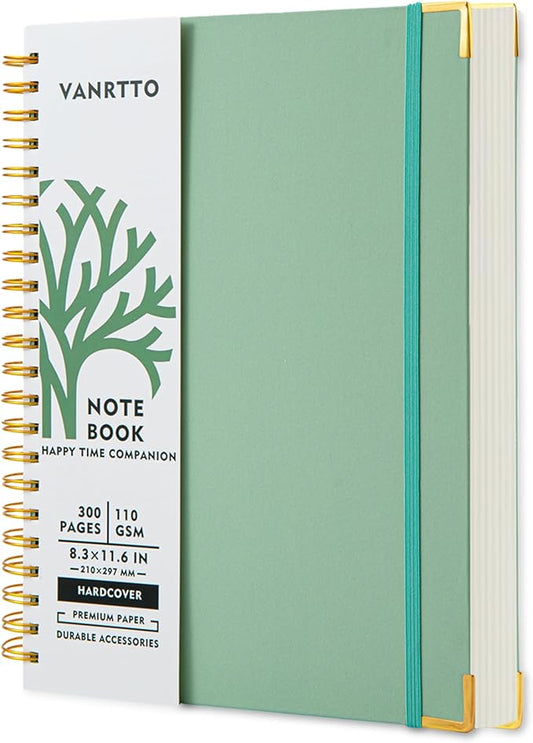 Hardcover Spiral Notebook, 8.5 x 11 IN Notebooks College Ruled, 110 GSM Thick Lined Paper Notebooks for Work, School and Travel, 300 Pages Journals for Writing, Large Journal for Women and Men Green