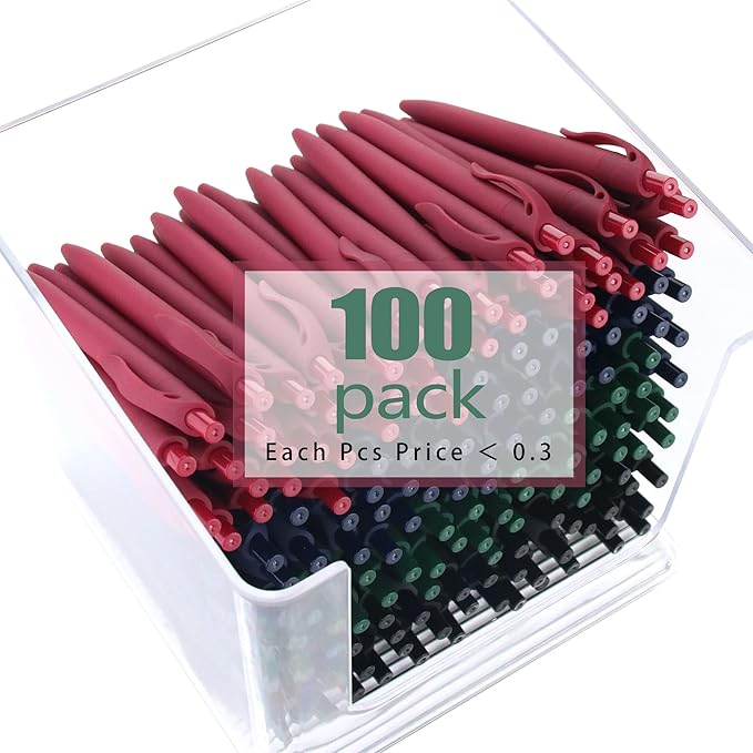 Deegtran 100 Pack No Bleed Black Barrel Click Pens, Wholesale Retractable Ballpoint, Medium Point, Smooth Ink, 1.0MM Black Ink