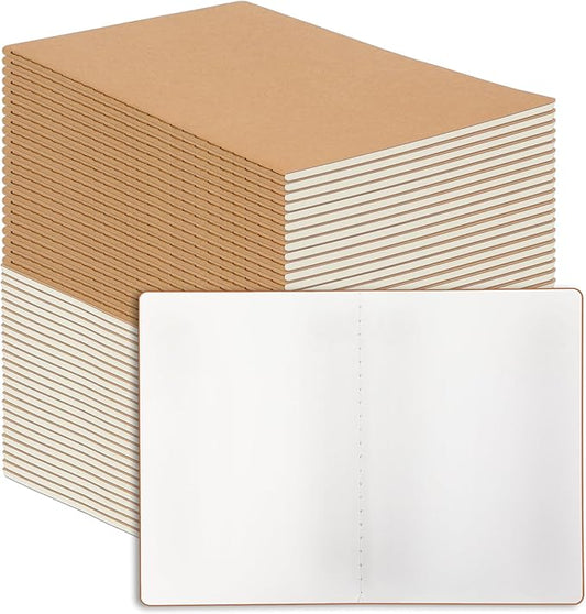 48 Pack Blank Kraft Notebooks, 8.3x5.5 Inches A5 Small Journals Bulk Blank Notebooks 80 Gsm Unlined with 60 Pages A5 Subject Notebooks Traveler Journal Set for Adult Students Back to School Supplies