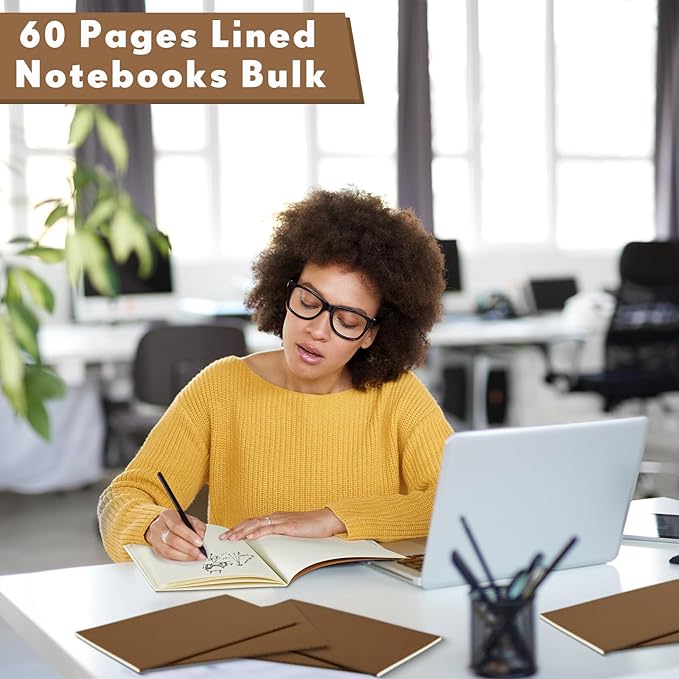 100 Pcs Kraft Notebook Journals 5.5 Inch x 8.3 Inch A5 Softcover Notebooks Bulk for Writing Sketch Office Notepad with 60 Pages 30 Sheets (Dark Brown,Lined)