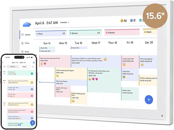 Digital Calendar 15.6" Chore Chart – 1080P Full HD Interactive Touchscreen, Smart Family Planner, Hearth Display Digital Wall & Desk Mountable for Seamless Scheduling
