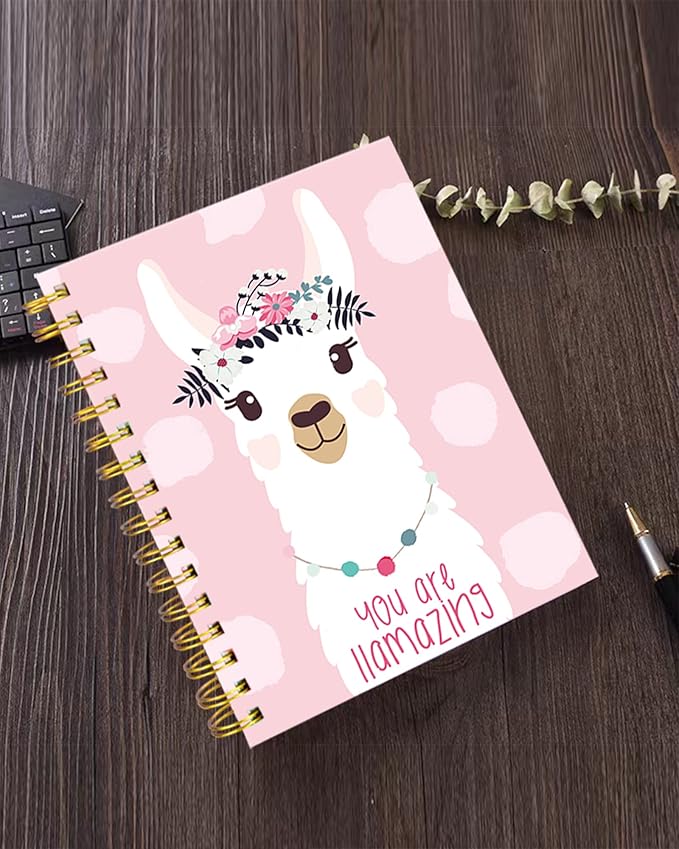 iampanda Spiral Journal Notebook,Strong Twin-Wire Binding with Premium Paper for Girl Women,Funny 60 Sheets A5 College Ruled Notebook/Journal,Perfect for School Office Home Gifts,Cute Llama Pink