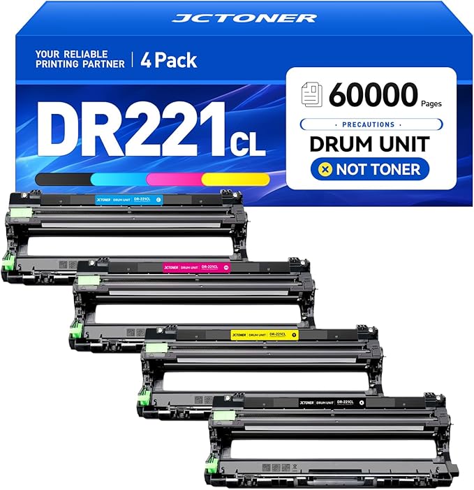 DR221CL DR-221CL Drum Unit Set 4 Pack High Yield Replacement for Brother Color DCP-9020CDN HL-3140CW HL-3150CDW HL-3170CDW HL-3180CDW MFC-9130CW MFC-9330CDW MFC-9340CDW HL-3180CDW Printer Black Color