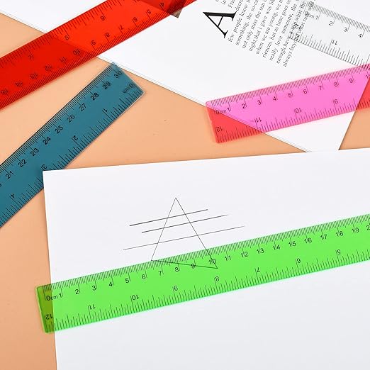 Clear Plastic Straight Ruler, 12 Inch, Bulk Assorted Colors, Shatterproof with Inches and Centimeters for School, Home, or Office (8 Pack)