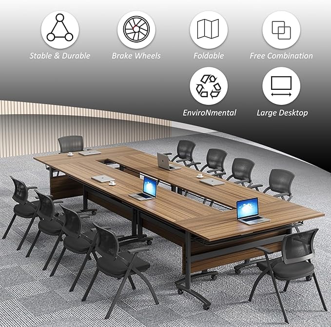 Folding Conference Table,Mobile Conference Room Tables Rolling Meeting Table with Caster Wheels,Flip Top Mobile Training Table,Foldable Rectangle Seminar Tables for Office,Classr (6pack, 70.8in)