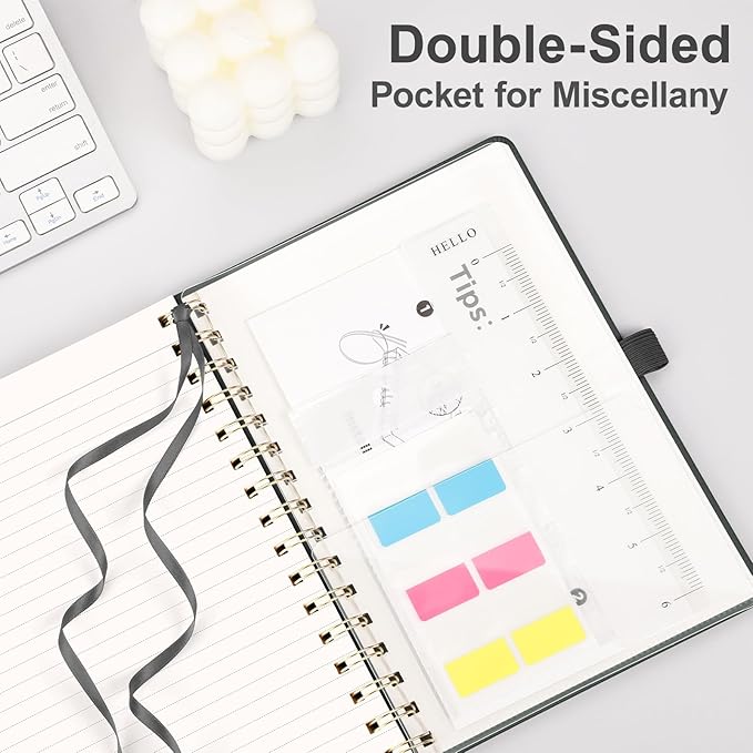 AHGXG Lined Spiral Notebook Journal for Women, 140 Pages Hardcover Leather Notebook College Ruled, A5 5.7" x 8.3", 100 GSM Thick Paper, Notebooks for School Work, Journals for Writing, Black