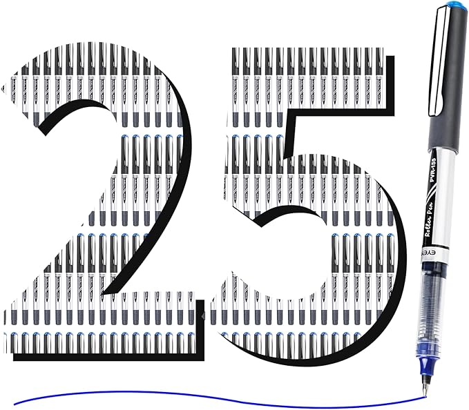 EYEYE Blue Rollerball Pens 0.7mm, 25 Pack Liquid Ink Roller Ball Pen Medium Point Quick Dry, Blue Ink Pens Fine Point Smooth Writing Pen for Journaling, Note Taking, Office, School Supplies