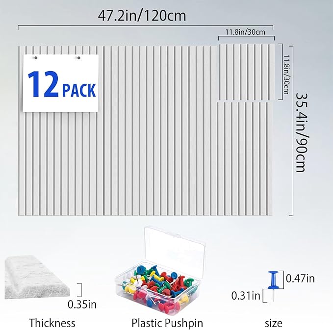 Cork Boards for Walls 48" x 36" Felt Board Alternative, 12 Pack Felt Wall Tiles Bulletin Board, Large Cork Board for Office Pin Board Tack Board Cork Boards