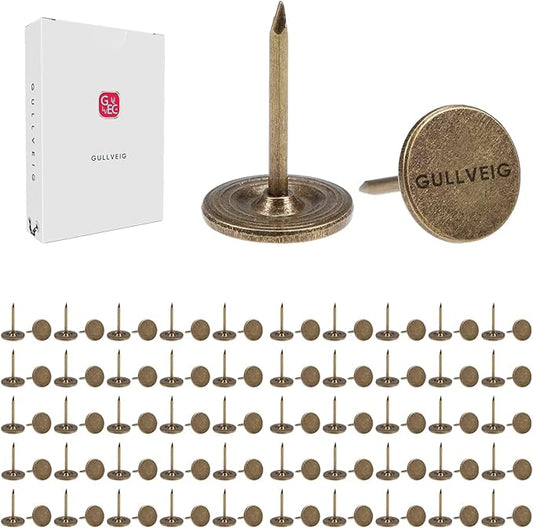 Gullveig Bronze Push Pins - 100 Piece Set in Elegant Metallic Finish - Durable Metal Thumb Tacks, Reusable Paper Box - Perfect for Home, Office, and DIY Projects - Ф11mm x 17mm