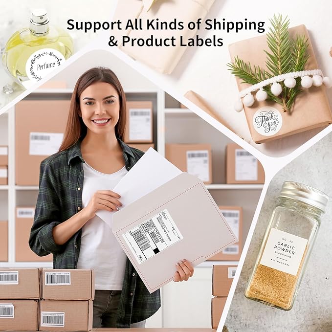 Bluetooth Thermal Shipping Label Printer, 4X6 Inkless Label Machine for iOS, Android, Laptop, Wireless Printer for Small Business, Compatible with Amazon, UPS, Shopify, White