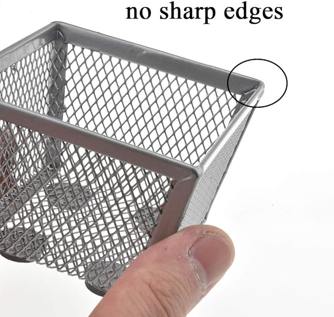 HAHIYO Stackable Paper Clip Mesh Holder cup 2.2" Height 2 Pack Silver Sturdy PaperClip Holder Container for Desk Drawer Organizer Collection for Home Office School Soft Foam Feet No Sharp Edges