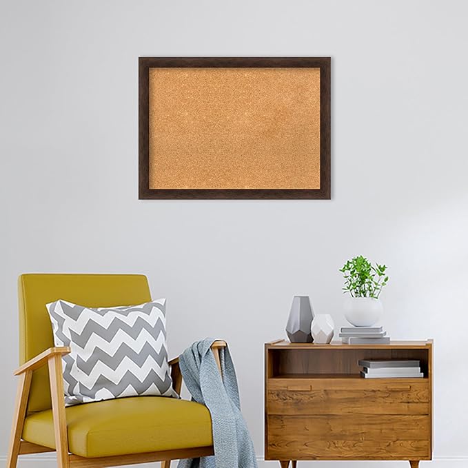 Amanti Art Natural Cork Board for Wall, 23x31 Vision Board with Brown Wood Frame, Medium Corkboard Office Decor for Home Organization, Casual Corkboard Pinboard to display items for home organization