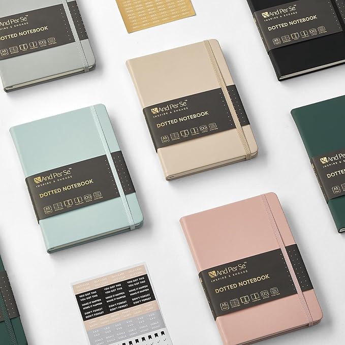 &And Per Se Dotted Journal Notebook, A5 Hardcover Bullet Dotted Journal, 160 Pages 100 gsm Thick Dotted Paper, 3 Sheets of Stickers Included - 5.7'' x 8''（Dark Blue）